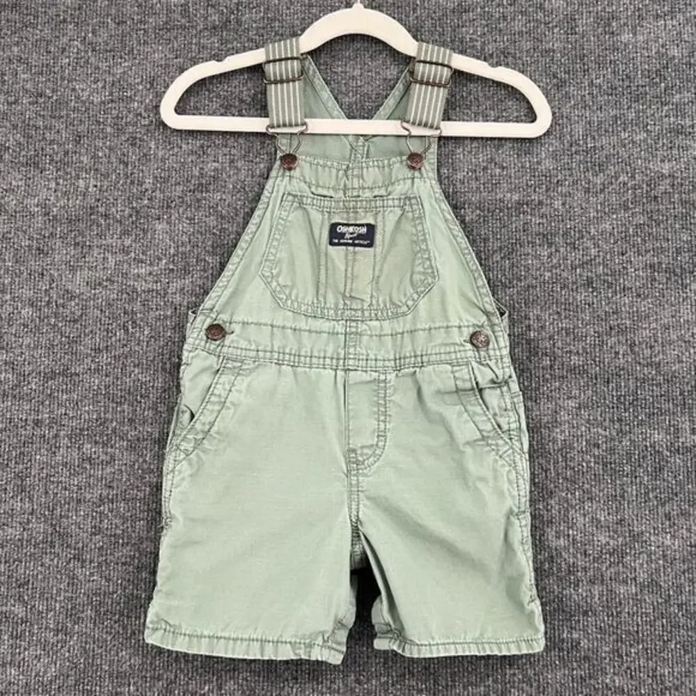 Oshkosh B'Gosh Overalls Shortalls 24 Months Olive Green Carpenter 100% Cotton